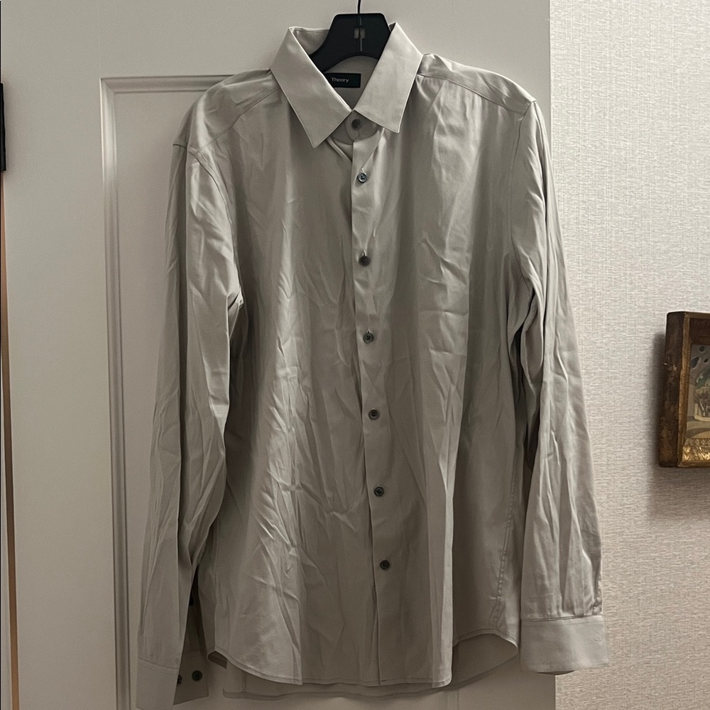 Theory Light Gray/Tan colored button down